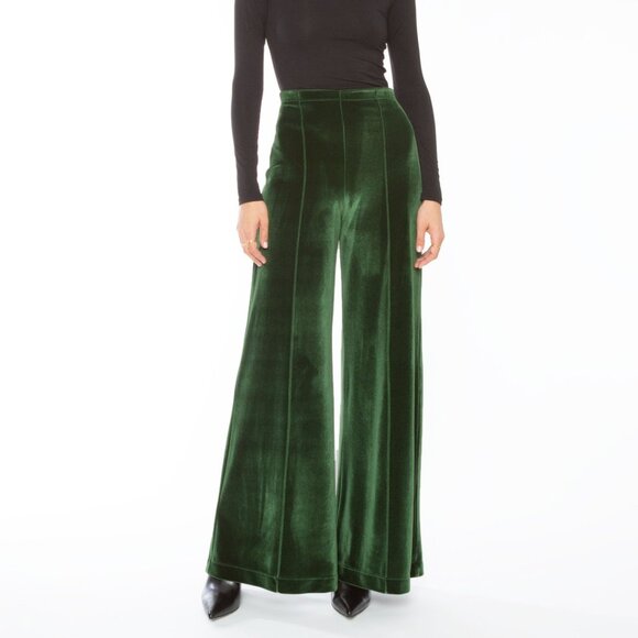 Ripley Rader Olive Green Wide Leg Velvet Pants Size 4 (Large) - Picture 1 of 4